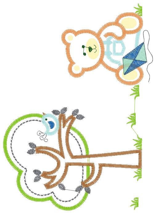 Bear with Kite embroidery designs - Baby Boy machine embroidery pattern - Bear with tree file - Bear applique design - Instant download - Marcia Embroidery