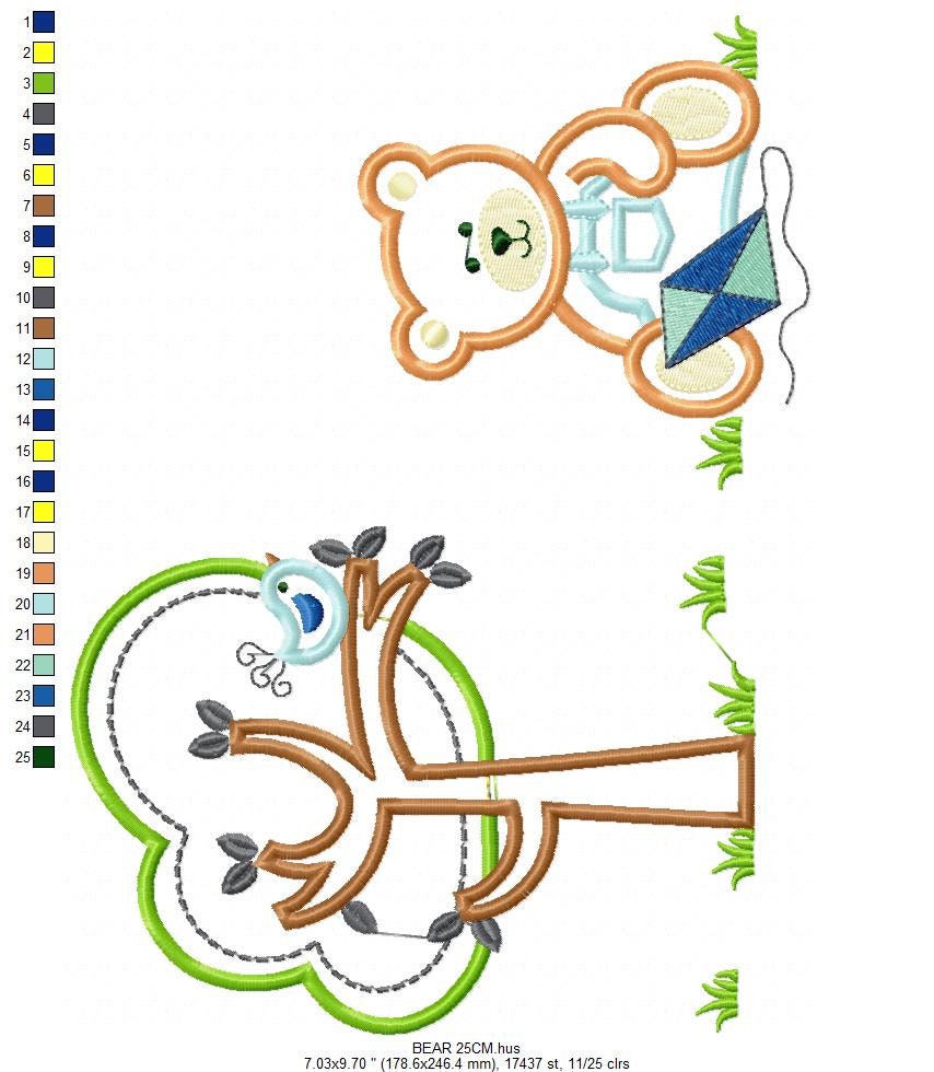 Bear with Kite embroidery designs - Baby Boy machine embroidery pattern - Bear with tree file - Bear applique design - Instant download - Marcia Embroidery