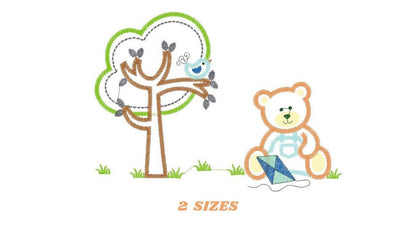 Bear with Kite embroidery designs - Baby Boy machine embroidery pattern - Bear with tree file - Bear applique design - Instant download - Marcia Embroidery