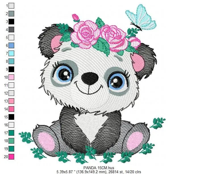 Panda embroidery design - Animal embroidery designs machine embroidery pattern - Baby girl embroidery file - Panda with butterfly download Marcia Embroidery