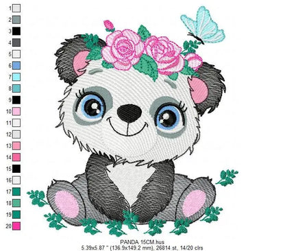 Panda embroidery design - Animal embroidery designs machine embroidery pattern - Baby girl embroidery file - Panda with butterfly download Marcia Embroidery