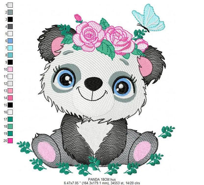 Panda embroidery design - Animal embroidery designs machine embroidery pattern - Baby girl embroidery file - Panda with butterfly download Marcia Embroidery