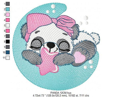 Sleeping Panda embroidery design - Animal embroidery designs machine embroidery pattern - Baby girl embroidery file - Moon embroidery design