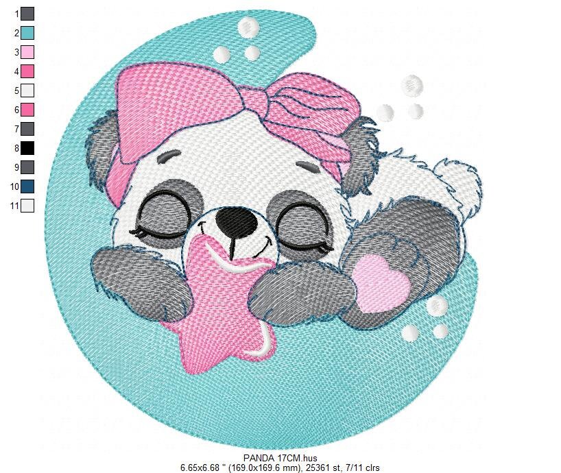 Sleeping Panda embroidery design - Animal embroidery designs machine embroidery pattern - Baby girl embroidery file - Moon embroidery design
