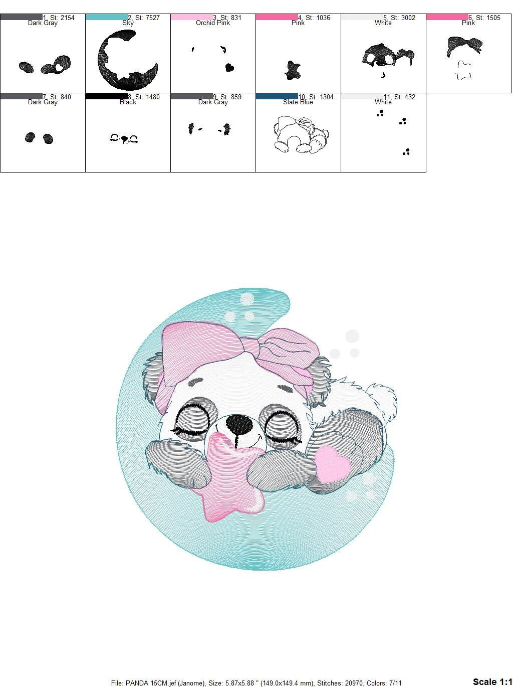 Sleeping Panda embroidery design - Animal embroidery designs machine embroidery pattern - Baby girl embroidery file - Moon embroidery design
