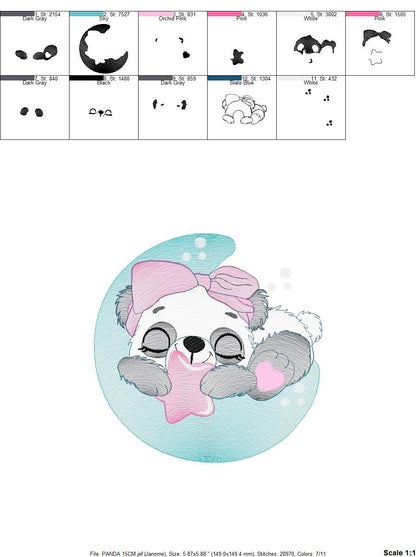 Sleeping Panda embroidery design - Animal embroidery designs machine embroidery pattern - Baby girl embroidery file - Moon embroidery design