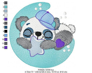 Sleeeping Panda embroidery design - Animal embroidery designs machine embroidery pattern - Baby boy embroidery file - Moon embroidery design