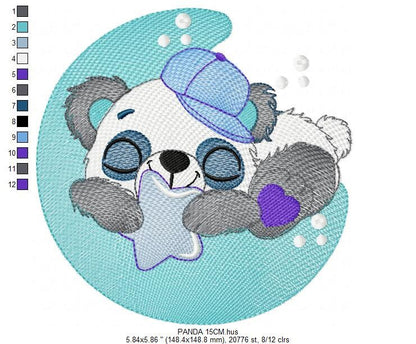Sleeeping Panda embroidery design - Animal embroidery designs machine embroidery pattern - Baby boy embroidery file - Moon embroidery design Marcia Embroidery