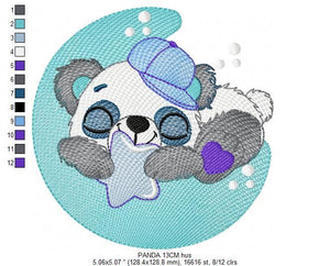 Sleeeping Panda embroidery design - Animal embroidery designs machine embroidery pattern - Baby boy embroidery file - Moon embroidery design