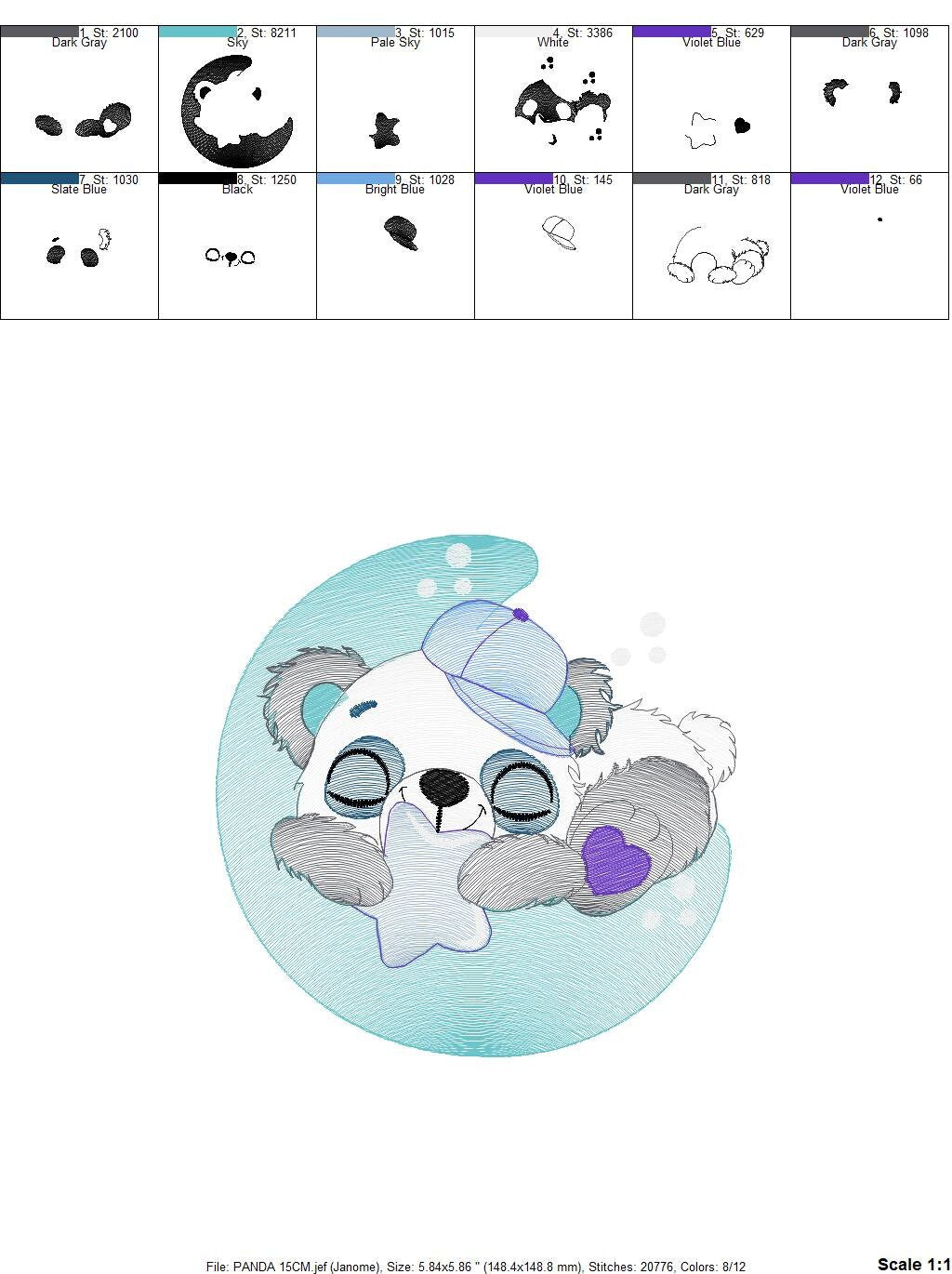 Sleeeping Panda embroidery design - Animal embroidery designs machine embroidery pattern - Baby boy embroidery file - Moon embroidery design Marcia Embroidery
