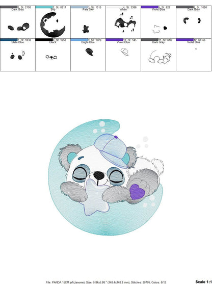 Sleeeping Panda embroidery design - Animal embroidery designs machine embroidery pattern - Baby boy embroidery file - Moon embroidery design Marcia Embroidery