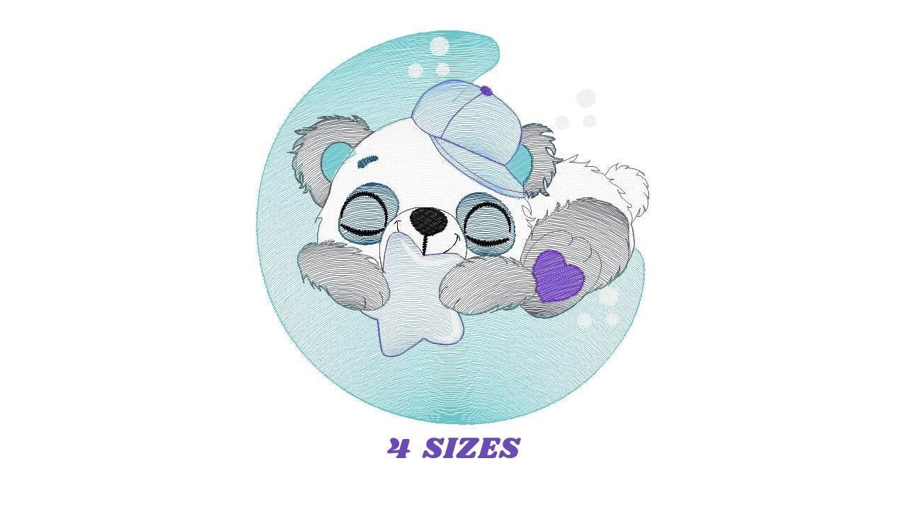 Sleeeping Panda embroidery design - Animal embroidery designs machine embroidery pattern - Baby boy embroidery file - Moon embroidery design Marcia Embroidery
