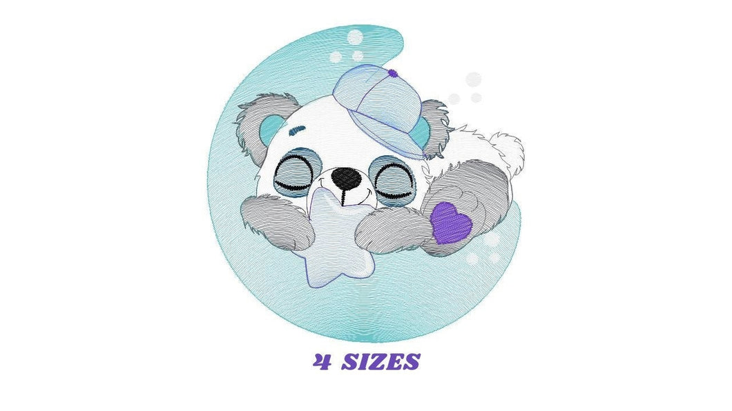 Sleeeping Panda embroidery design - Animal embroidery designs machine embroidery pattern - Baby boy embroidery file - Moon embroidery design