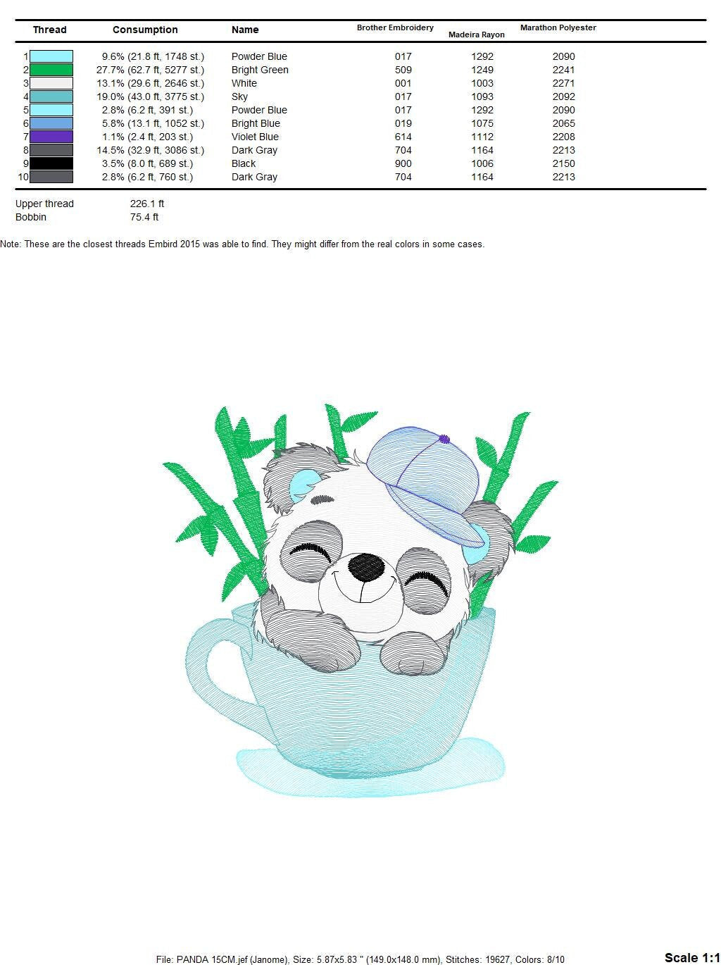 Panda in a cup embroidery design - Animal embroidery designs machine embroidery pattern - Baby boy embroidery file - Panda bamboo download Marcia Embroidery