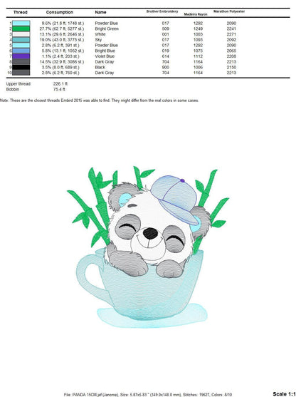 Panda in a cup embroidery design - Animal embroidery designs machine embroidery pattern - Baby boy embroidery file - Panda bamboo download Marcia Embroidery