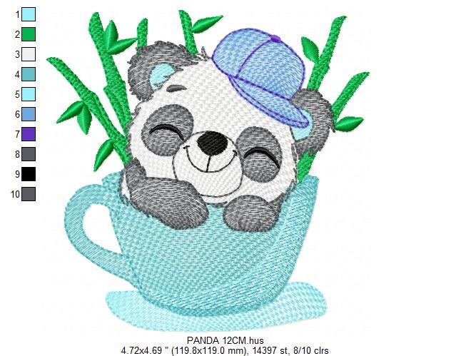 Panda in a cup embroidery design - Animal embroidery designs machine embroidery pattern - Baby boy embroidery file - Panda bamboo download Marcia Embroidery