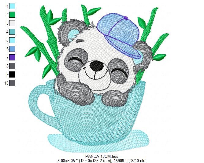 Panda in a cup embroidery design - Animal embroidery designs machine embroidery pattern - Baby boy embroidery file - Panda bamboo download Marcia Embroidery