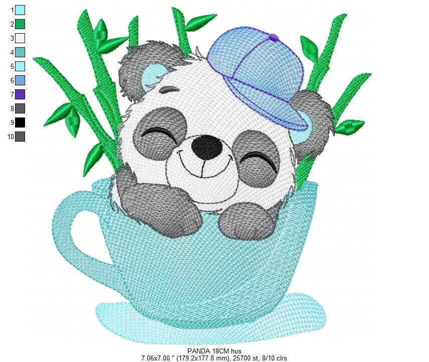Panda in a cup embroidery design - Animal embroidery designs machine embroidery pattern - Baby boy embroidery file - Panda bamboo download Marcia Embroidery