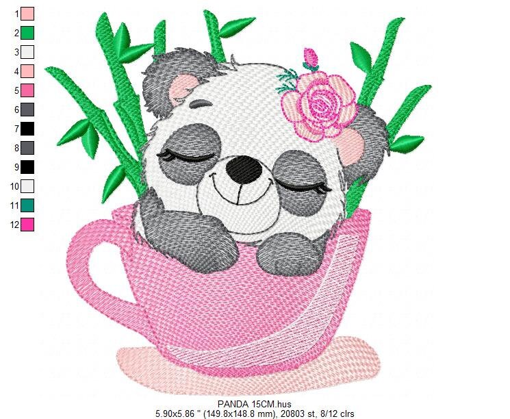 Panda in a cup embroidery design - Animal embroidery designs machine embroidery pattern - Baby girl embroidery file - Panda bamboo download