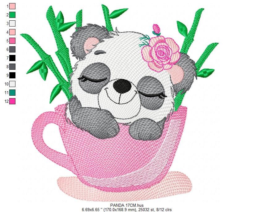 Panda in a cup embroidery design - Animal embroidery designs machine embroidery pattern - Baby girl embroidery file - Panda bamboo download