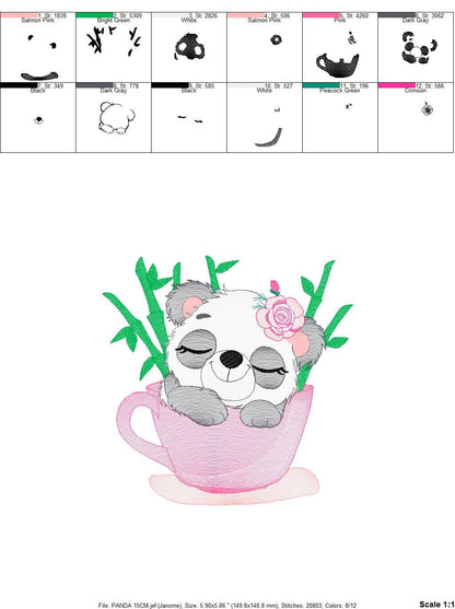 Panda in a cup embroidery design - Animal embroidery designs machine embroidery pattern - Baby girl embroidery file - Panda bamboo download