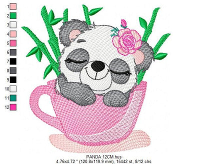 Panda in a cup embroidery design - Animal embroidery designs machine embroidery pattern - Baby girl embroidery file - Panda bamboo download