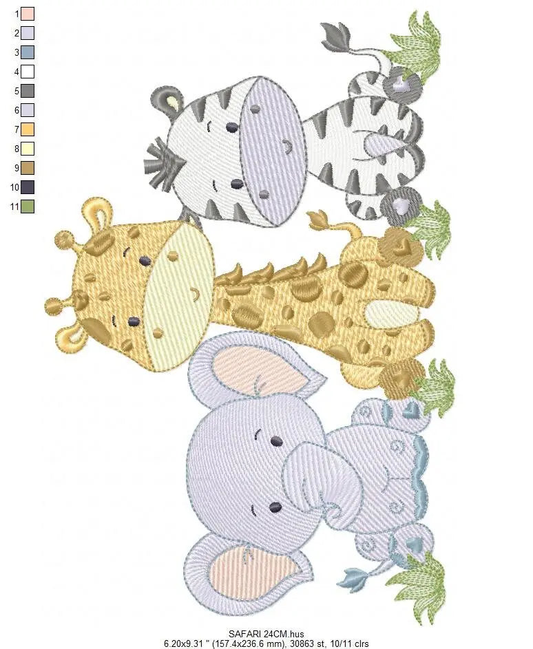 Safari embroidery designs - Elephant embroidery design machine embroidery pattern - Giraffe embroidery file - Zebra embroidery download pes Marcia Embroidery