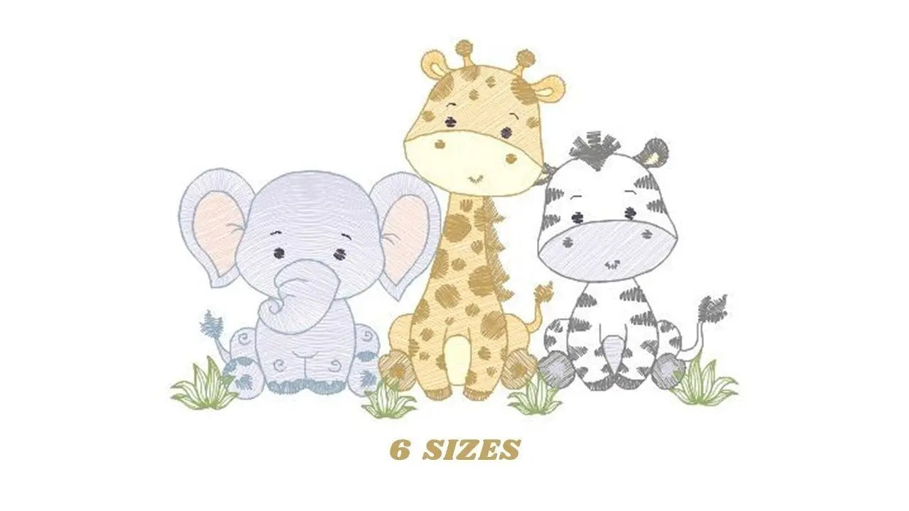 Safari embroidery designs - Elephant embroidery design machine embroidery pattern - Giraffe embroidery file - Zebra embroidery download pes Marcia Embroidery