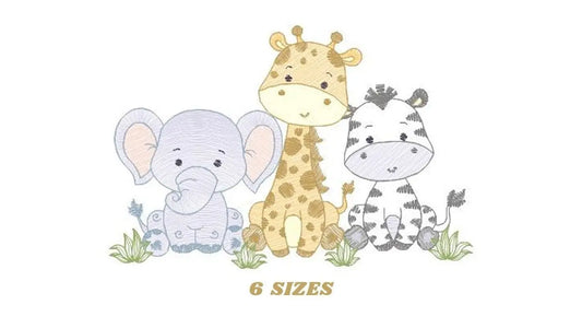 Safari embroidery designs - Elephant embroidery design machine embroidery pattern - Giraffe embroidery file - Zebra embroidery download pes Marcia Embroidery