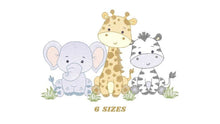 Load image into Gallery viewer, Safari embroidery designs - Elephant embroidery design machine embroidery pattern - Giraffe embroidery file - Zebra embroidery download pes
