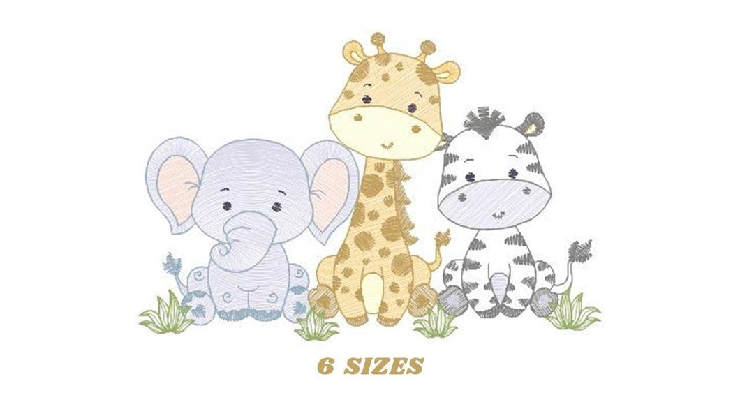 Safari embroidery designs - Elephant embroidery design machine embroidery pattern - Giraffe embroidery file - Zebra embroidery download pes