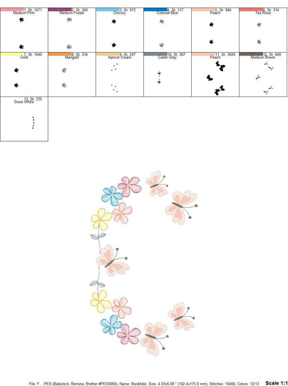 Flower Frame embroidery designs - Delicate Butterfly embroidery design machine embroidery pattern - Wreath embroidery file - girl embroidery