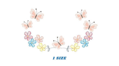 Flower Frame embroidery designs - Delicate Butterfly embroidery design machine embroidery pattern - Wreath embroidery file - girl embroidery