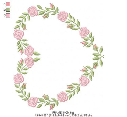 Heart with roses embroidery designs - Flower embroidery design machine embroidery pattern - Monogram Frame embroidery file - pes jef vip vp3 Marcia Embroidery