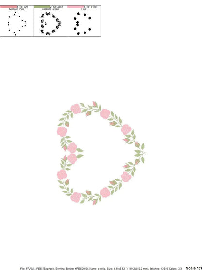 Heart with roses embroidery designs - Flower embroidery design machine embroidery pattern - Monogram Frame embroidery file - pes jef vip vp3 Marcia Embroidery