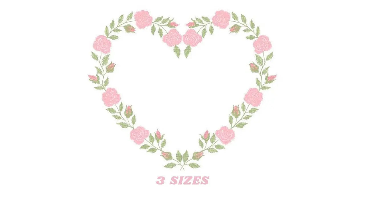 Heart with roses embroidery designs - Flower embroidery design machine embroidery pattern - Monogram Frame embroidery file - pes jef vip vp3 Marcia Embroidery