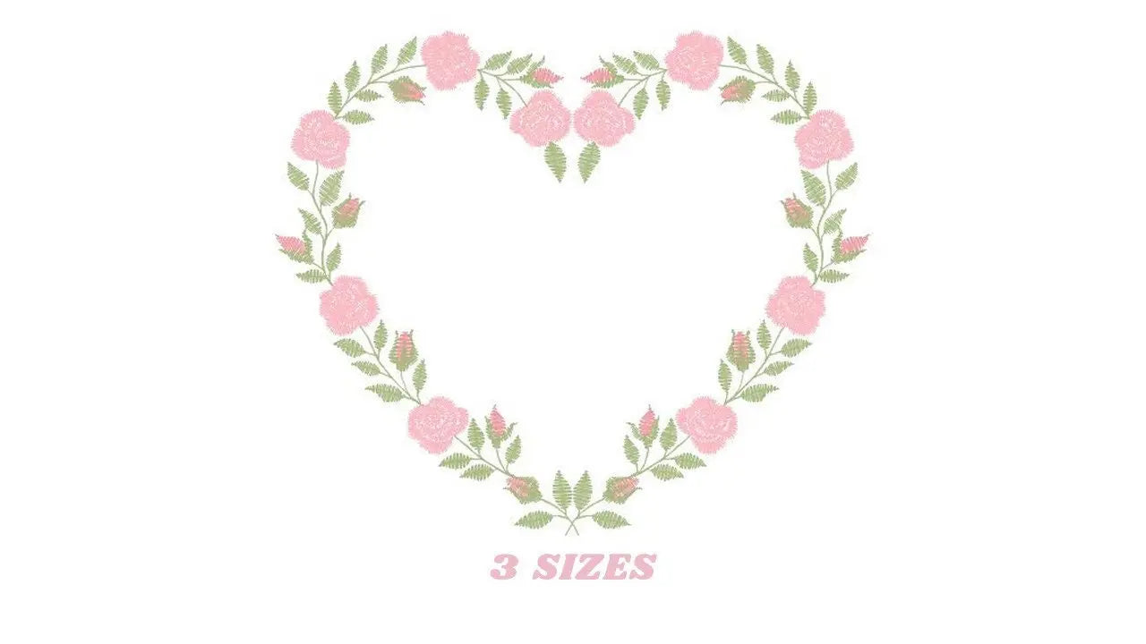 Heart with roses embroidery designs - Flower embroidery design machine embroidery pattern - Monogram Frame embroidery file - pes jef vip vp3 Marcia Embroidery