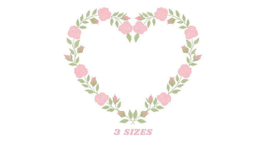 Heart with roses embroidery designs - Flower embroidery design machine embroidery pattern - Monogram Frame embroidery file - pes jef vip vp3