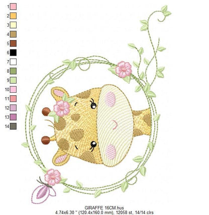 Giraffe embroidery designs - Woodland animals embroidery design machine embroidery pattern - Baby girl embroidery file - instant download