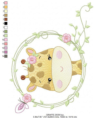 Giraffe embroidery designs - Woodland animals embroidery design machine embroidery pattern - Baby girl embroidery file - instant download
