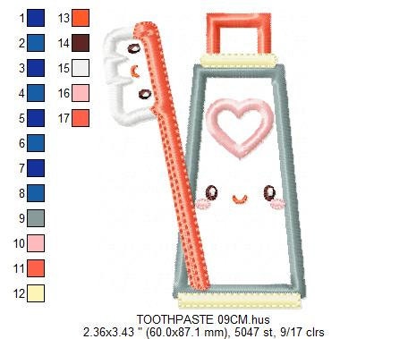 Toothbrush embroidery designs - Toothpaste embroidery design machine embroidery pattern - Tooth embroidery file - Dental instant download