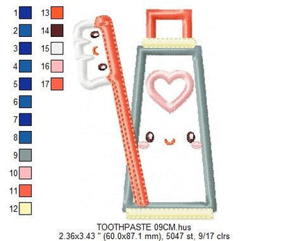 Toothbrush embroidery designs - Toothpaste embroidery design machine embroidery pattern - Tooth embroidery file - Dental instant download