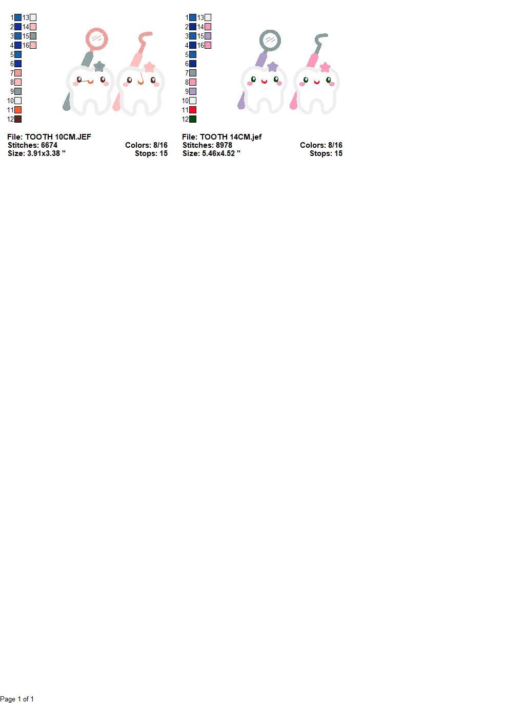 Tooth embroidery designs - Dentist Tools set machine embroidery pattern - Baby Boy and Girl Teeth file - Instant digital download pes jef