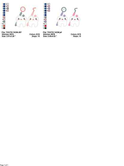 Tooth embroidery designs - Dentist Tools set machine embroidery pattern - Baby Boy and Girl Teeth file - Instant digital download pes jef