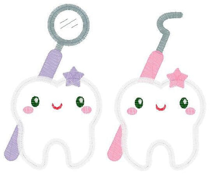 Tooth embroidery designs - Dentist Tools set machine embroidery pattern - Baby Boy and Girl Teeth file - Instant digital download pes jef