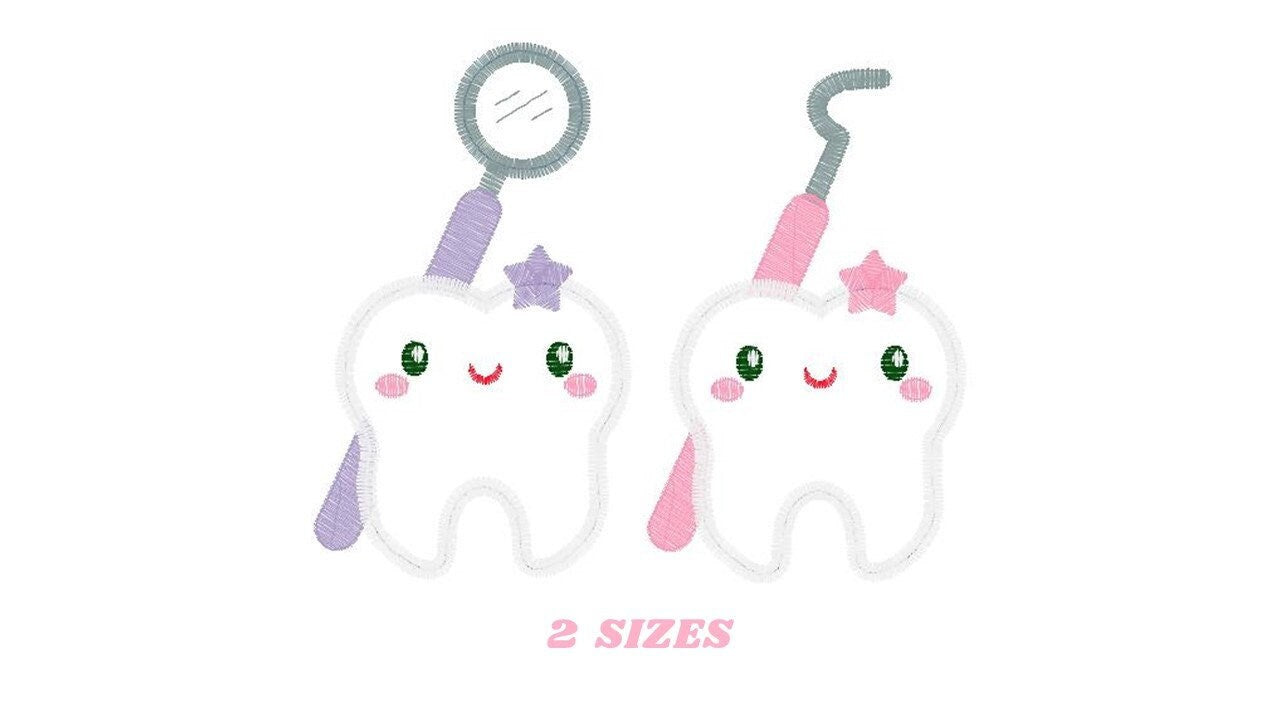 Tooth embroidery designs - Dentist Tools set machine embroidery pattern - Baby Boy and Girl Teeth file - Instant digital download pes jef