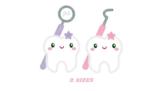Tooth embroidery designs - Dentist Tools set machine embroidery pattern - Baby Boy and Girl Teeth file - Instant digital download pes jef