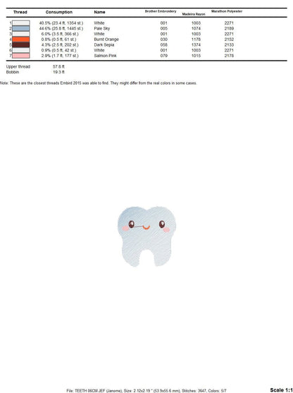 Tooth embroidery designs - Teeth embroidery design machine embroidery pattern - Dentist embroidery file - Dental instant embroidery download