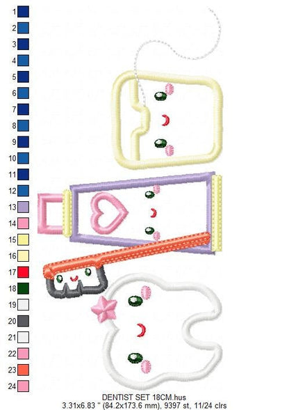 Toothbrush embroidery designs - Toothpaste embroidery design machine embroidery pattern - Dentist embroidery file - Dental instant download