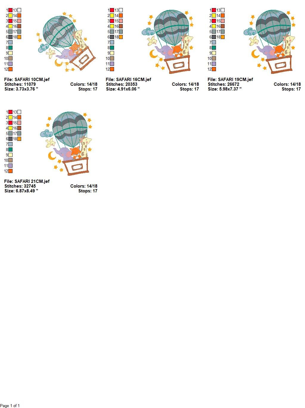 Animal embroidery designs - Hot air balloon embroidery design machine embroidery pattern - Safari embroidery file - Elephant Giraffe Fox pes